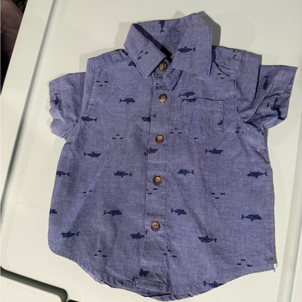 Carter's Navy Fish Print Button Down Shirt
